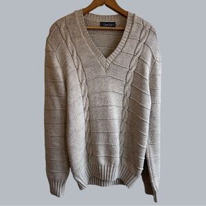 Vintage 80s Damon Cable Knit V Neck Grandpa Sweater